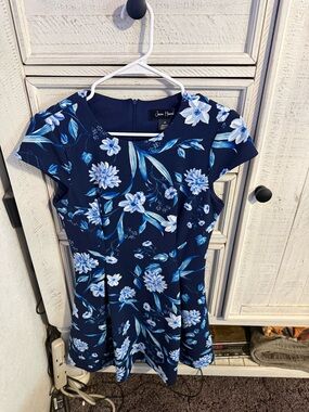 Jessica Howard Navy Floral Cap-Sleeve Fit-and-Flare Dress